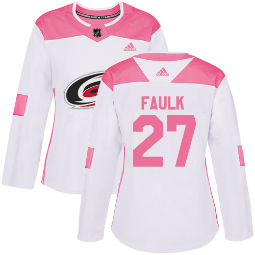 Adidas Hurricanes #27 Justin Faulk White/Pink Authentic Fashion Women's Stitched NHL Jersey - Click Image to Close